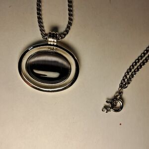 Majestic Cat's Eye Silvertone Pendant Necklace